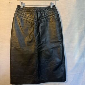 Vintage Tibon Black Genuine Leather Quilted Pencil Skirt Made in Korea